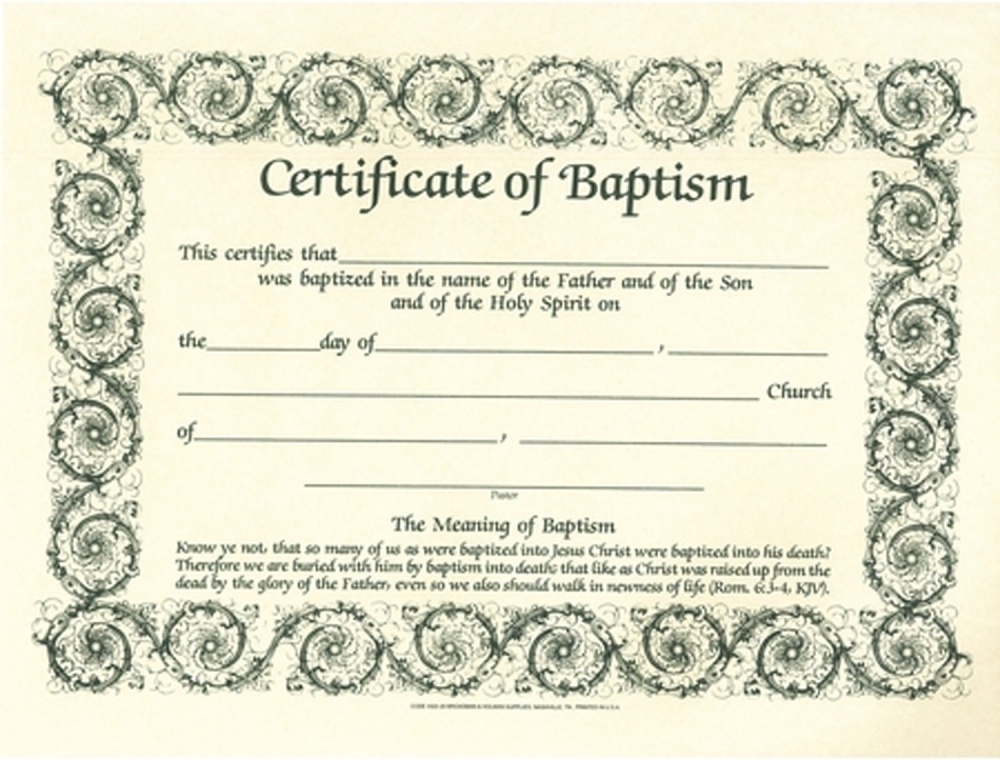 Parchment Baptism Certificates (6 Pack) - Broadman & Holman (Church ...